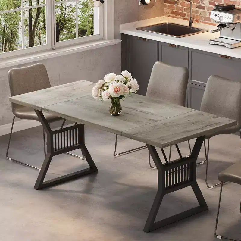 Table de salle à manger, table de salle à manger de cuisine de style ferme de 180 cm avec pieds en métal robustes, adaptée à la salle à manger, au salon et à l'extérieur.