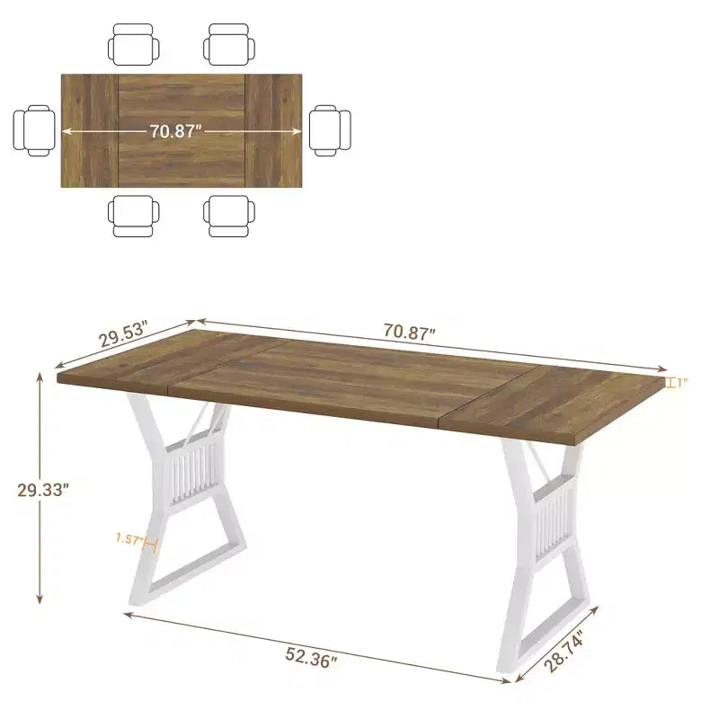 Table de salle à manger, table de salle à manger de cuisine de style ferme de 180 cm avec pieds en métal robustes, adaptée à la salle à manger, au salon et à l'extérieur.