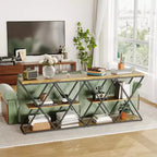 Console industrielle à 3 niveaux avec cadre en X et étagères ouvertes, Table d'entrée rustique marron pour hall d'entrée