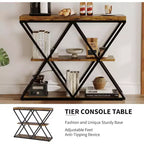 Console industrielle à 3 niveaux avec cadre en X et étagères ouvertes, Table d'entrée rustique marron pour hall d'entrée