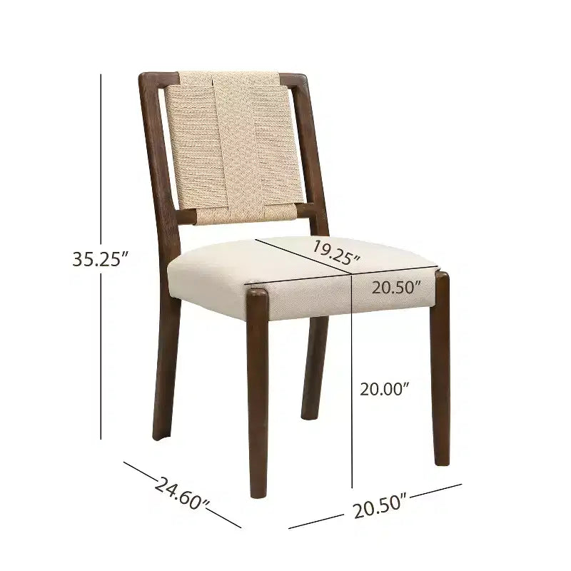 Chaise de salle à manger en bois d'hévéa rembourrée avec dossier en corde tressée (lot de 2)