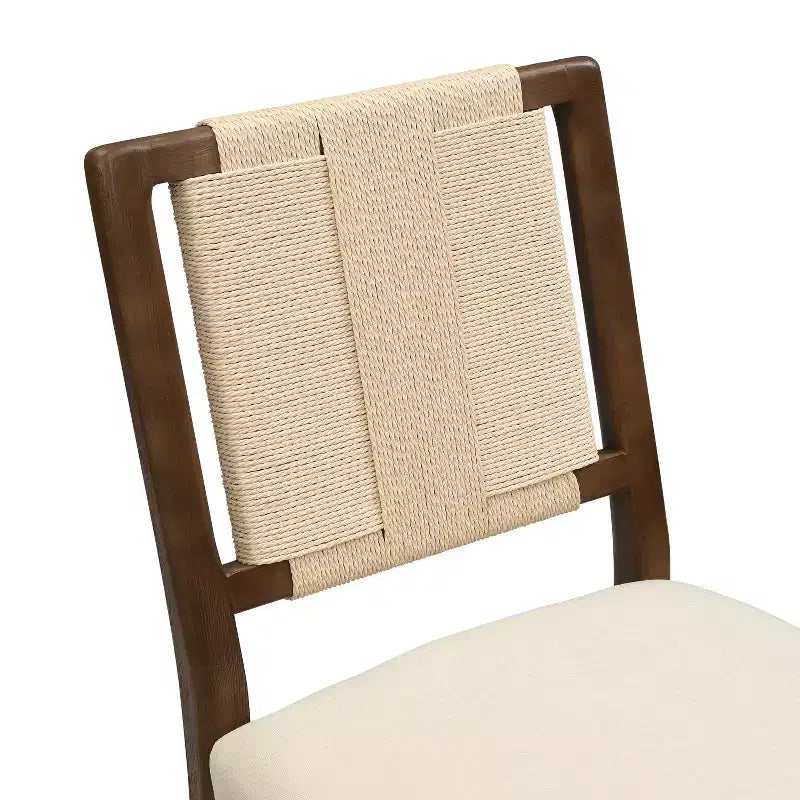 Chaise de salle à manger en bois d'hévéa rembourrée avec dossier en corde tressée (lot de 2)