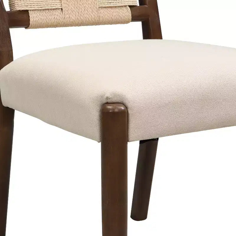 Chaise de salle à manger en bois d'hévéa rembourrée avec dossier en corde tressée (lot de 2)