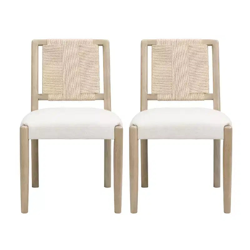 Chaise de salle à manger en bois d'hévéa rembourrée avec dossier en corde tressée (lot de 2)