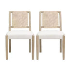 Chaise de salle à manger en bois d'hévéa rembourrée avec dossier en corde tressée (lot de 2)