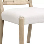 Chaise de salle à manger en bois d'hévéa rembourrée avec dossier en corde tressée (lot de 2)
