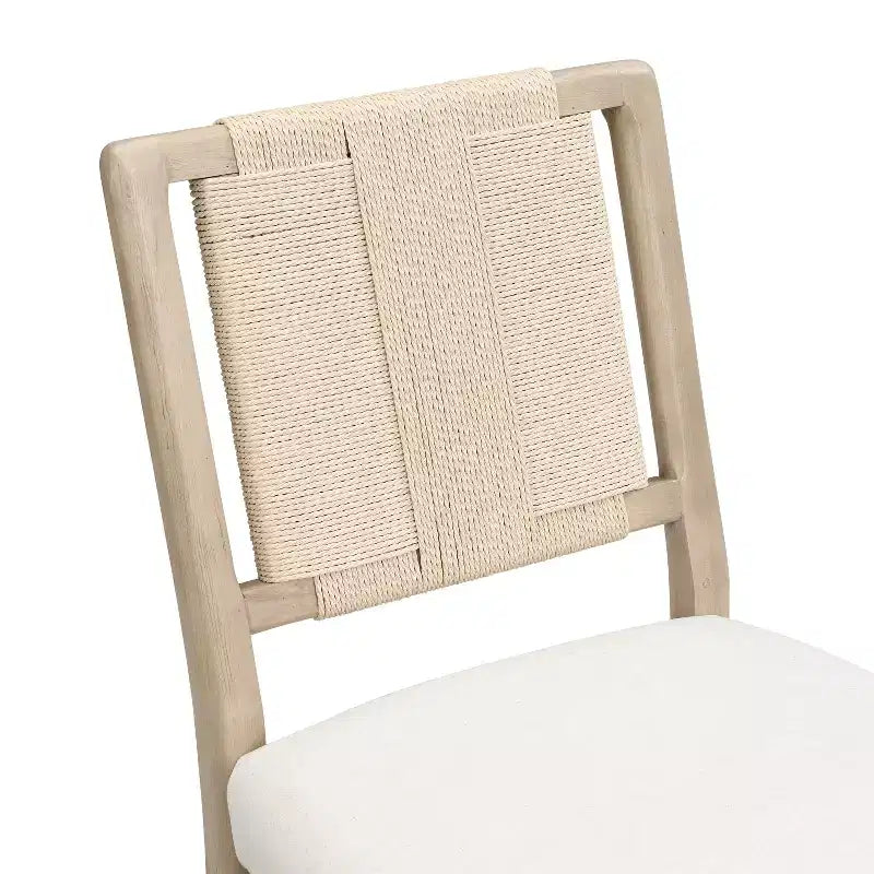 Chaise de salle à manger en bois d'hévéa rembourrée avec dossier en corde tressée (lot de 2)