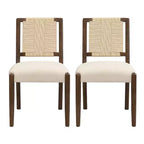 Chaise de salle à manger en bois d'hévéa rembourrée avec dossier en corde tressée (lot de 2)