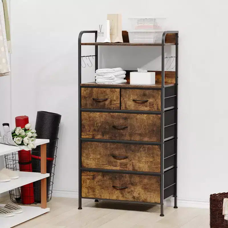 5 Drawers Dressers, Dresser for Bedroom, Dressers & Chests of Drawers, Vertical Fabric Tower Drawer Organizer Unit for Closet, Hallway, Living Room