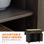 Îlot de cuisine moderne sur roulettes avec étagère à épices, chariot de cuisine avec 2 tiroirs et 4 portes de placard, organiseur de comptoir pour la cuisine, chêne brun