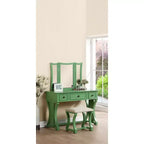 Coiffeuse en bois avec miroir et tabouret