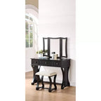 Coiffeuse en bois avec miroir et tabouret