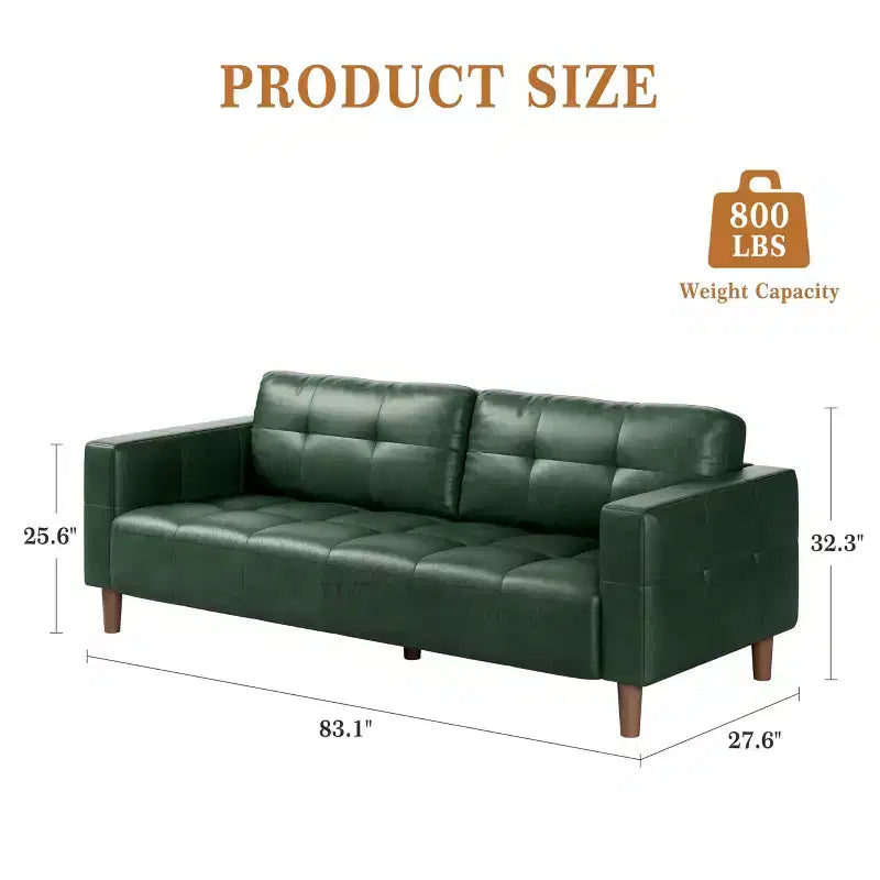 Canapé 3 places en similicuir de 83 po de large, avec sièges profonds, coussin à ressorts et 2 coussins de dossier amovibles, pour salon, chambre et bureau