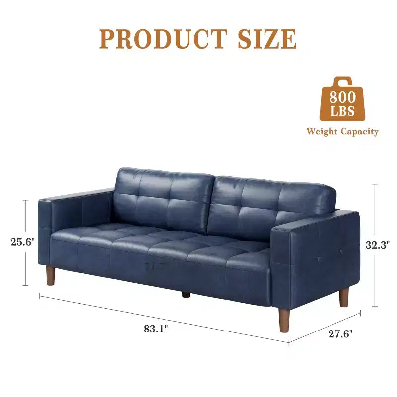 Canapé 3 places en similicuir de 83 po de large, avec sièges profonds, coussin à ressorts et 2 coussins de dossier amovibles, pour salon, chambre et bureau