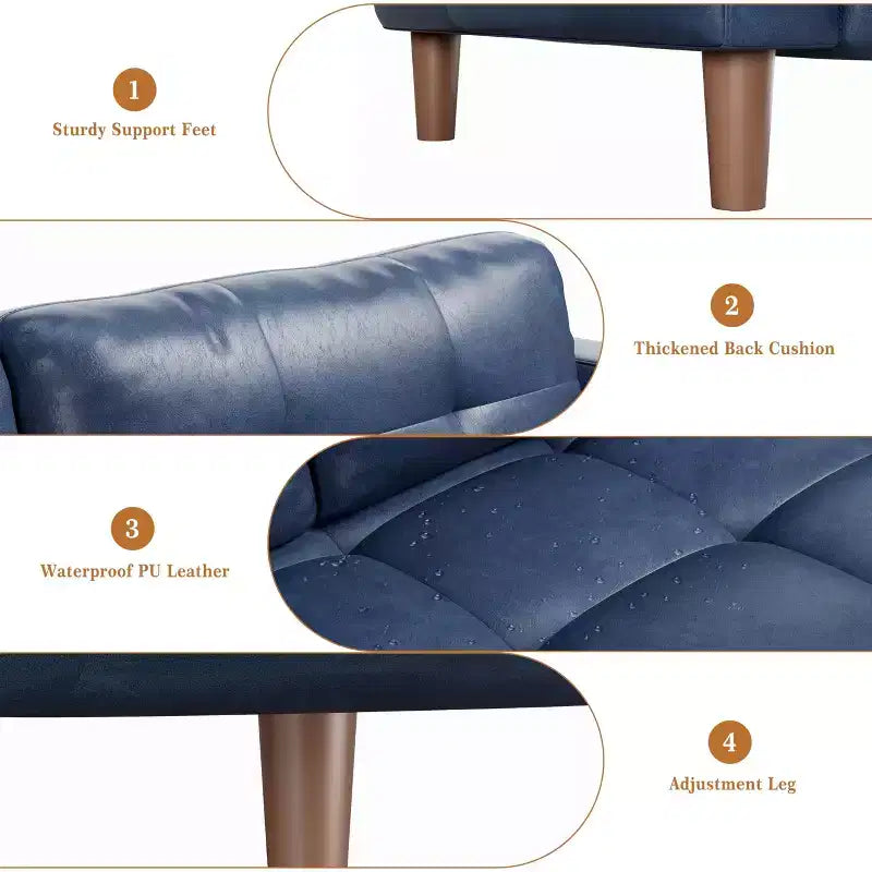 Canapé 3 places en similicuir de 83 po de large, avec sièges profonds, coussin à ressorts et 2 coussins de dossier amovibles, pour salon, chambre et bureau