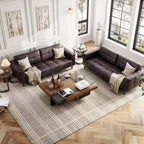 Canapé 3 places en similicuir de 83 po de large, avec sièges profonds, coussin à ressorts et 2 coussins de dossier amovibles, pour salon, chambre et bureau