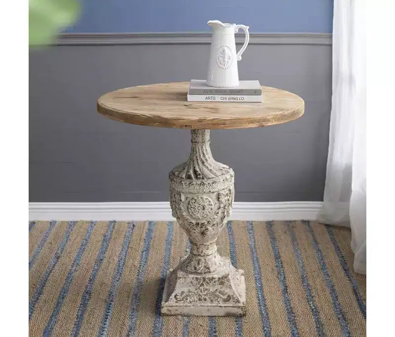GDFStudio Rosher French Country 30 Lightweight Concrete and Wood Round Dining Table