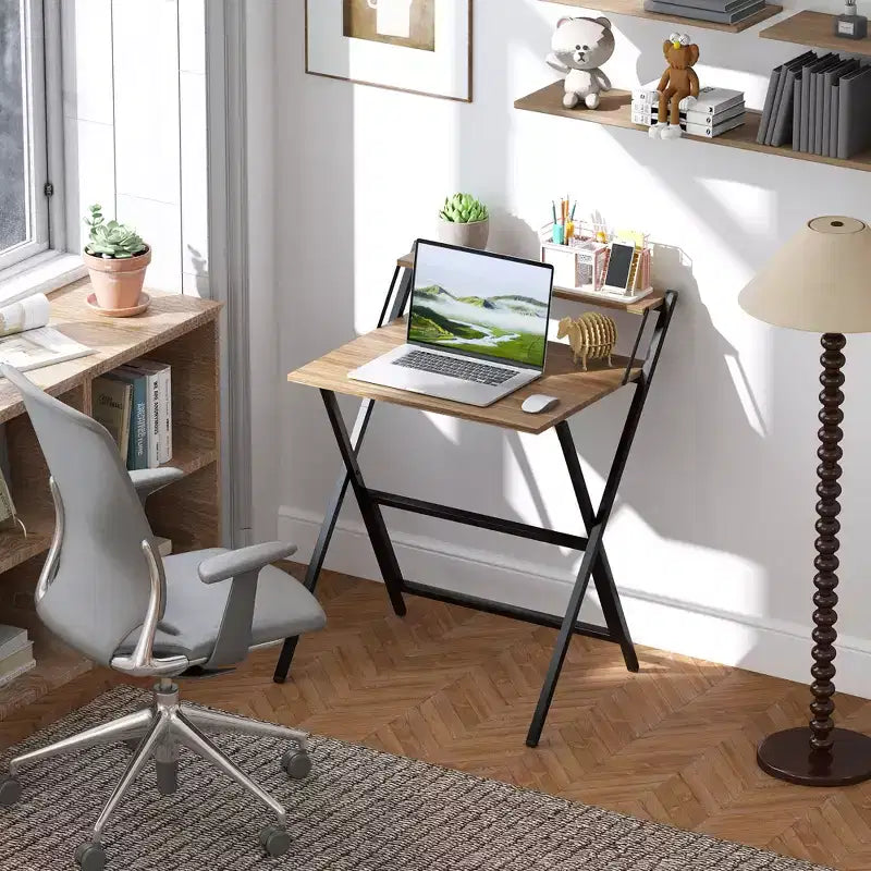 Bureau informatique pliable, bureau pliable avec étagère pour moniteur pour petits espaces, bureau à domicile, étude, montage facile