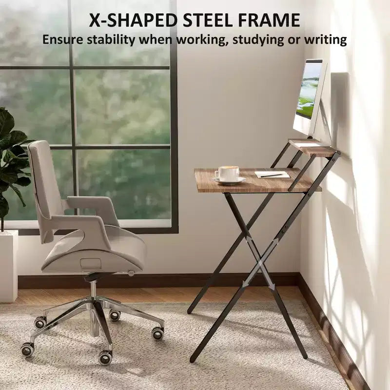 Bureau informatique pliable, bureau pliable avec étagère pour moniteur pour petits espaces, bureau à domicile, étude, montage facile