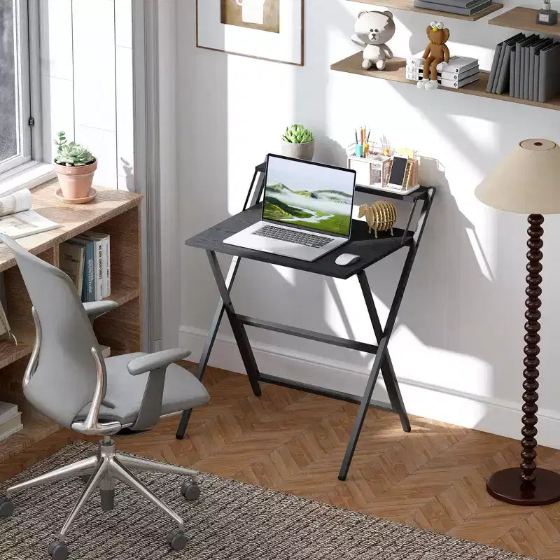 Bureau informatique pliable, bureau pliable avec étagère pour moniteur pour petits espaces, bureau à domicile, étude, montage facile
