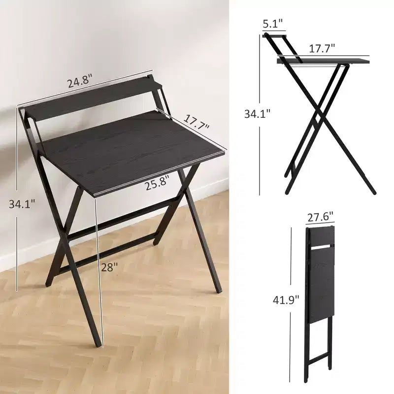 Bureau informatique pliable, bureau pliable avec étagère pour moniteur pour petits espaces, bureau à domicile, étude, montage facile