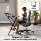 Bureau informatique pliable, bureau pliable avec étagère pour moniteur pour petits espaces, bureau à domicile, étude, montage facile