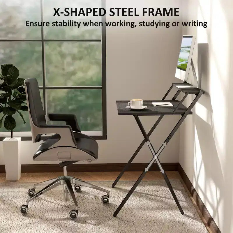 Bureau informatique pliable, bureau pliable avec étagère pour moniteur pour petits espaces, bureau à domicile, étude, montage facile