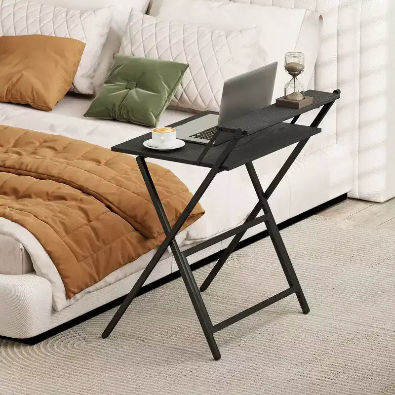 Bureau informatique pliable, bureau pliable avec étagère pour moniteur pour petits espaces, bureau à domicile, étude, montage facile