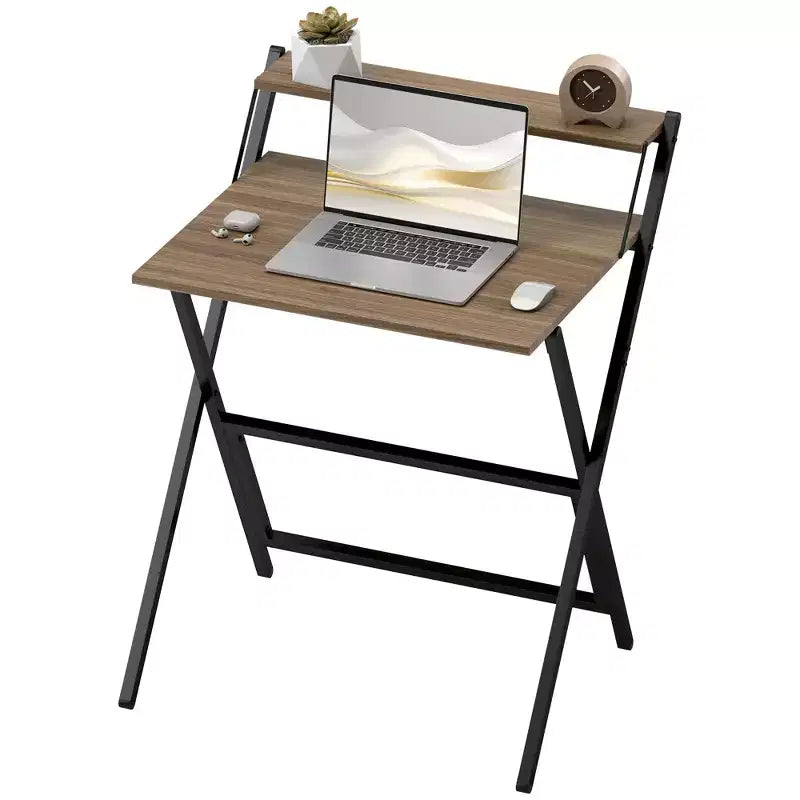 Bureau informatique pliable, bureau pliable avec étagère pour moniteur pour petits espaces, bureau à domicile, étude, montage facile