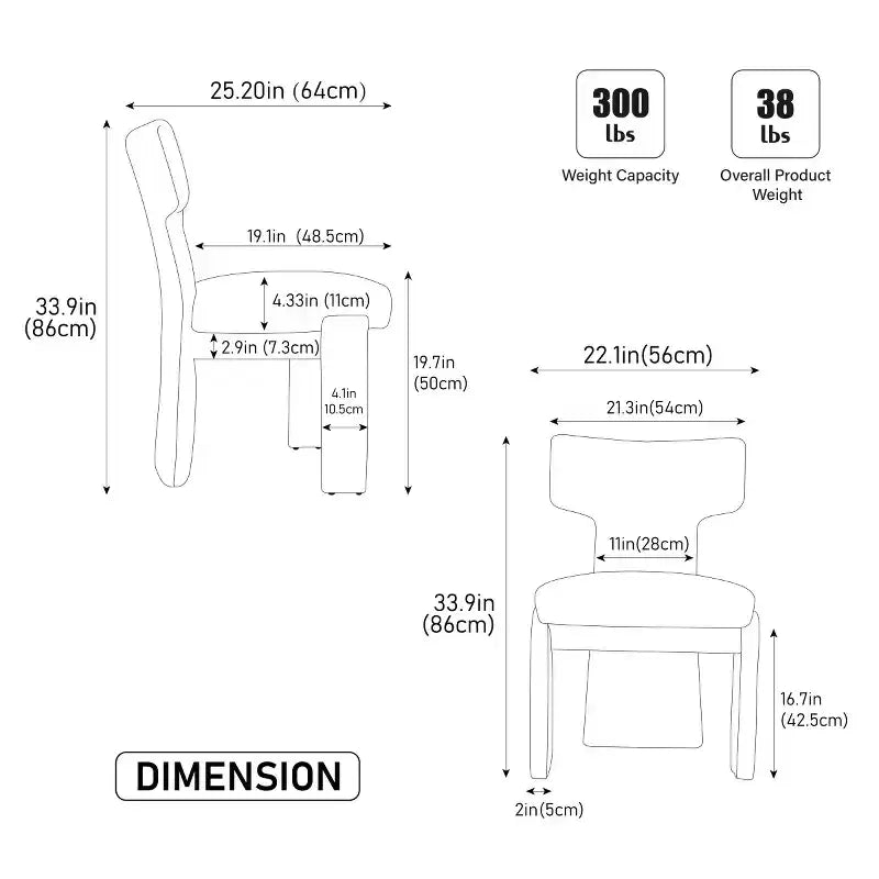 Lot de 2 chaises de salle à manger modernes rembourrées avec pieds en bois, chaises d'appoint élégantes sans accoudoirs pour salle à manger, cuisine ou salons