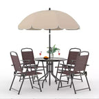 Ensemble repas d'extérieur, 4 chaises pliantes et un parasol, parfait pour les terrasses et jardins. Facile à monter et à ranger.