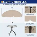 Ensemble repas d'extérieur, 4 chaises pliantes et un parasol, parfait pour les terrasses et jardins. Facile à monter et à ranger.