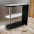 Royal Hampton 42 Inch Modern Bar Table, 3 Shelves, Tempered Glass, Black, Chrome