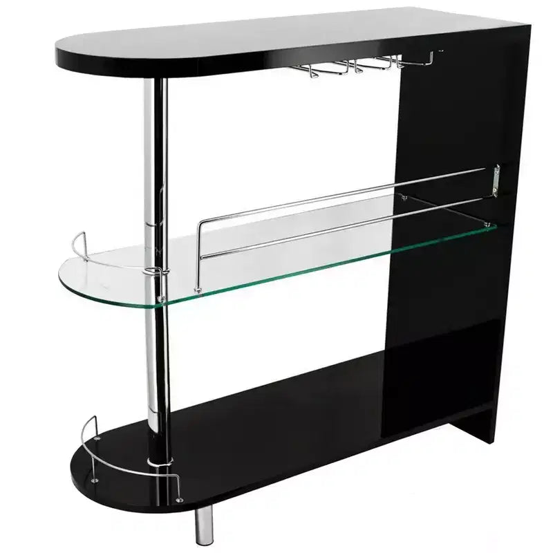 Table de bar moderne de 42 pouces, 3 étagères, verre trempé, noir, chrome