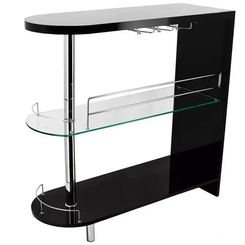 Table de bar moderne de 42 pouces, 3 étagères, verre trempé, noir, chrome