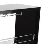 Table de bar moderne de 42 pouces, 3 étagères, verre trempé, noir, chrome
