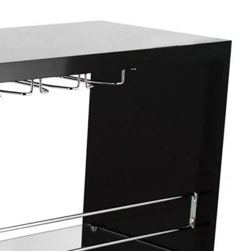 Table de bar moderne de 42 pouces, 3 étagères, verre trempé, noir, chrome