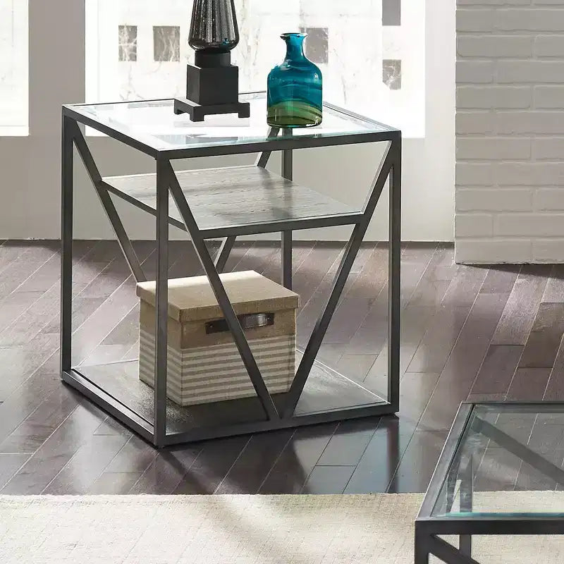 Table d'appoint brun grès avec patine gris poussière — défaut de fabrication