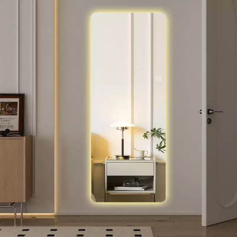 Miroir pleine longueur mural de 65 x 21 pouces, miroir LED avec gradation et éclairage 3 couleurs, adapté aux chambres à coucher et aux dressings.