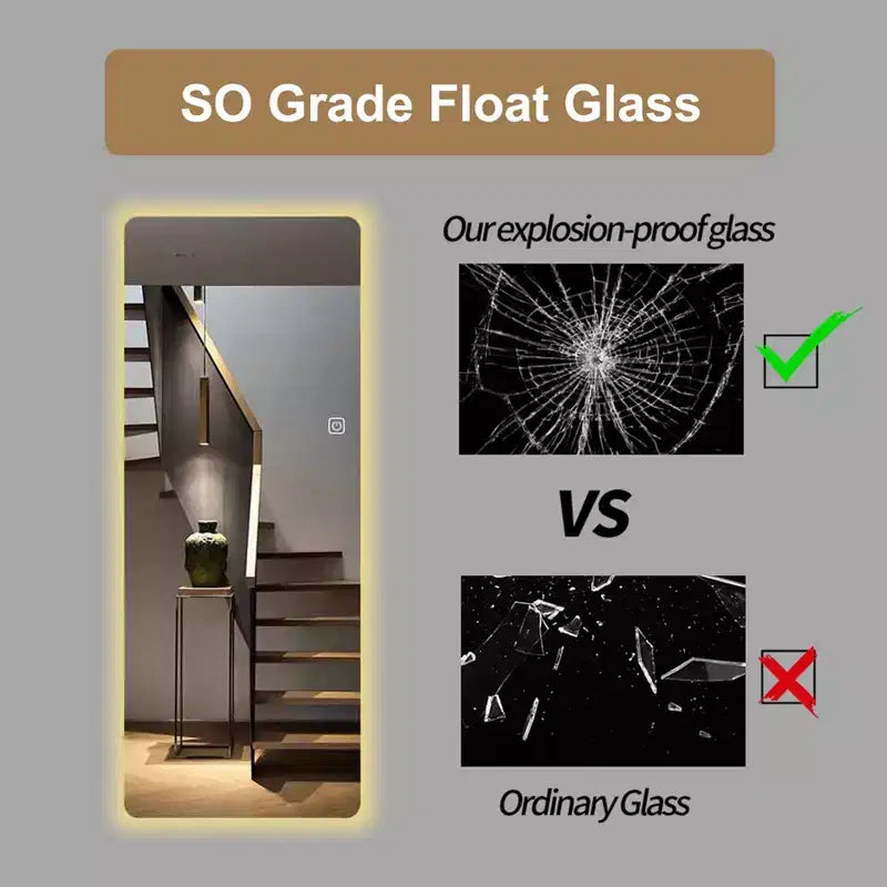 Miroir pleine longueur mural de 65 x 21 pouces, miroir LED avec gradation et éclairage 3 couleurs, adapté aux chambres à coucher et aux dressings.