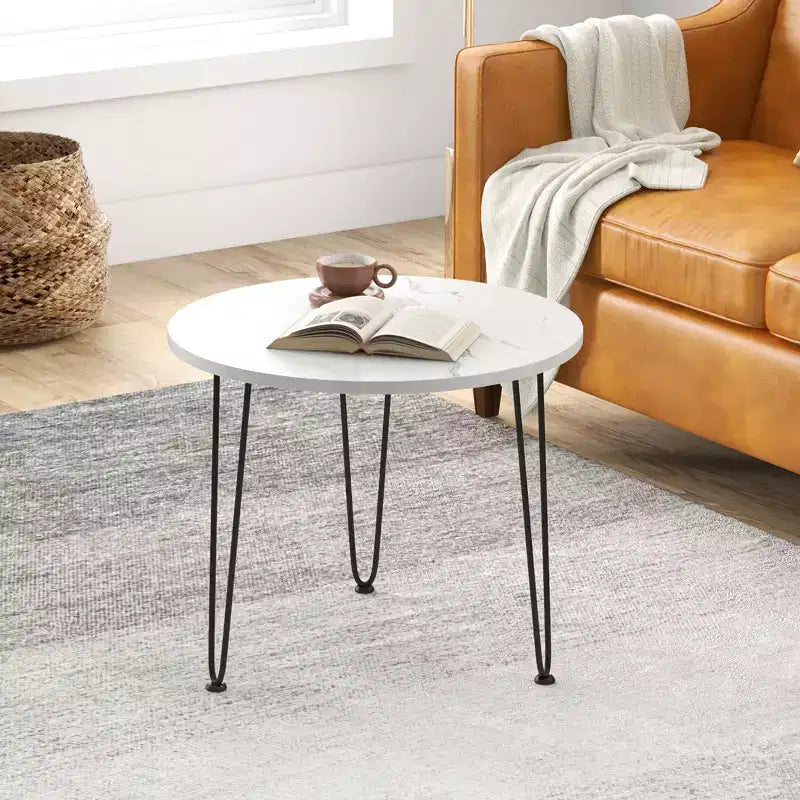 Table basse effet marbre avec pieds en métal pour salon bureau blanc