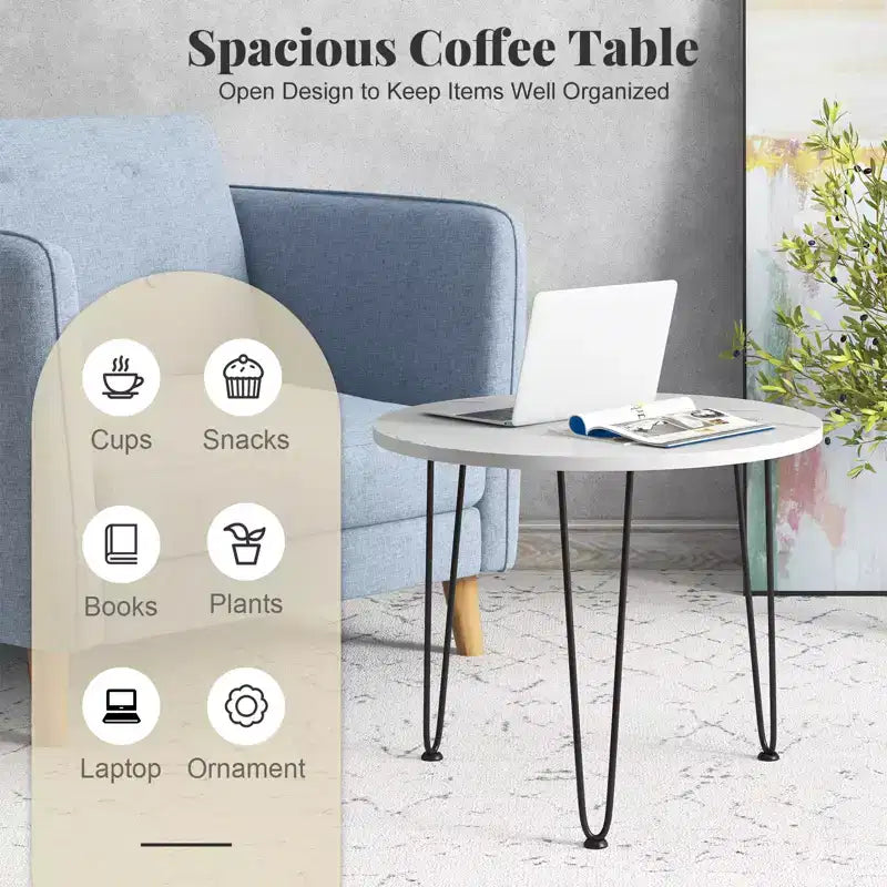Table basse effet marbre avec pieds en métal pour salon bureau blanc