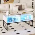Table basse LED avec 4 cubes de rangement Plateau en simili-marbre et verre trempé pour salon Blanc