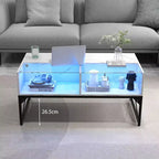 Table basse LED avec 4 cubes de rangement Plateau en simili-marbre et verre trempé pour salon Blanc