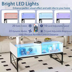 Table basse LED avec 4 cubes de rangement Plateau en simili-marbre et verre trempé pour salon Blanc