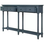 Table console étroite vintage avec rangement, table d'entrée en bois avec 4 tiroirs et étagère ouverte, table de canapé rétro pour salon et couloir