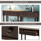 Table console étroite vintage avec rangement, table d'entrée en bois avec 4 tiroirs et étagère ouverte, table de canapé rétro pour salon et couloir
