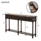Table console étroite vintage avec rangement, table d'entrée en bois avec 4 tiroirs et étagère ouverte, table de canapé rétro pour salon et couloir