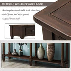 Table console étroite vintage avec rangement, table d'entrée en bois avec 4 tiroirs et étagère ouverte, table de canapé rétro pour salon et couloir