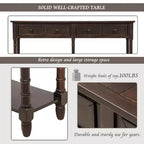Table console étroite vintage avec rangement, table d'entrée en bois avec 4 tiroirs et étagère ouverte, table de canapé rétro pour salon et couloir